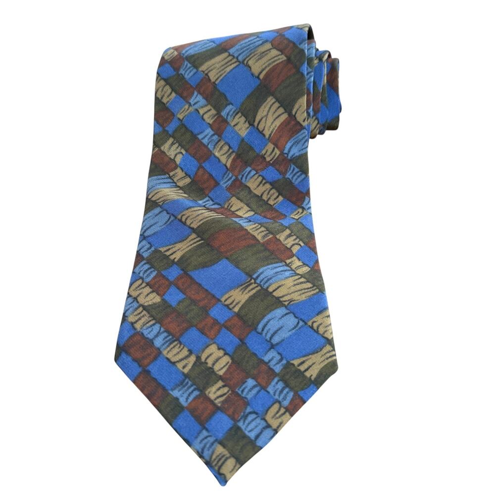 Christian Dior Monsieur Vintage Silk USA Made Mens Neck Tie 3.75" Blue Print